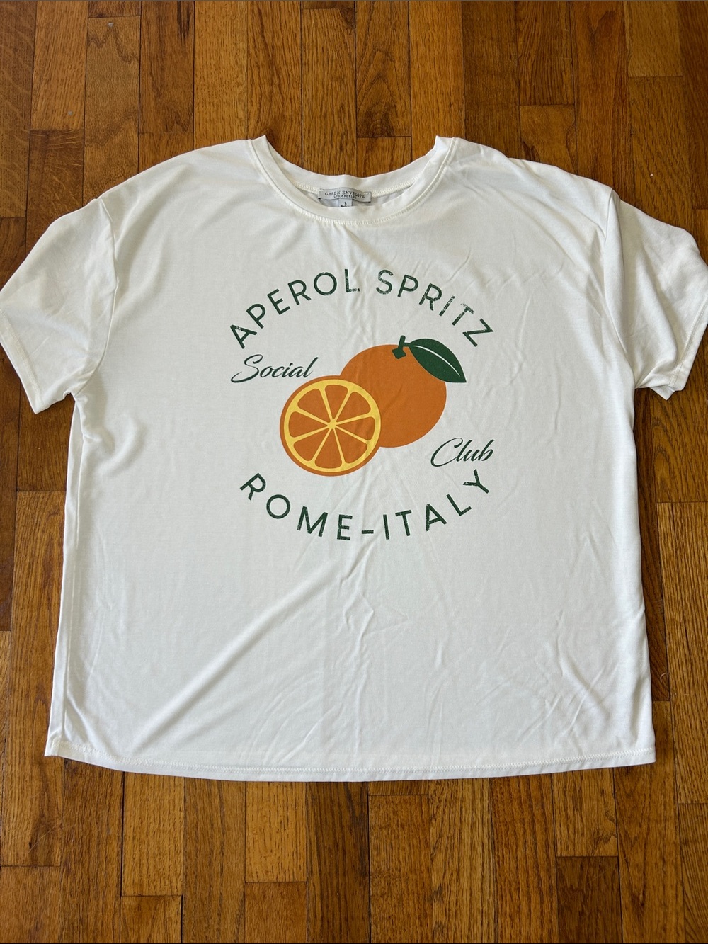 Aperol Spritz Rome-Italy Graphic Tee - White with Orange Print Size Large